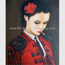 Malowanie postaci ludzkiej Obraz olejny Płótno / Kobieta paląca w czerwonym obrazie
