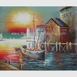 Sunrise Senery Orange Boats Obraz olejny Żaglówka Canvas Art For Parlor