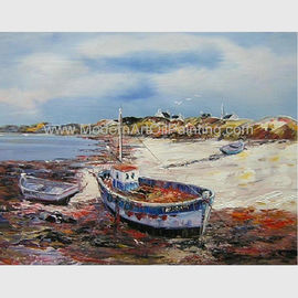 Ręcznie malowane łodzie rybackie Obrazy olejne, abstrakcyjne obrazy na płótnie na plaży