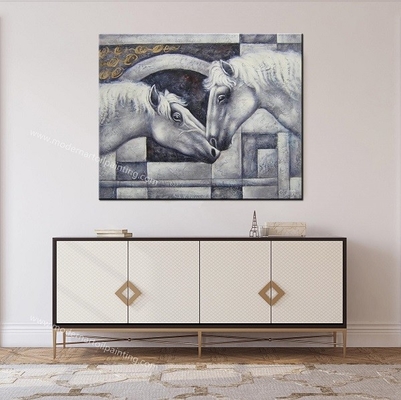 Nowoczesne poziome płótno malowanie koni 100% ręcznie robione obrazy zwierząt płótno dekoracyjne do domu do wejścia do pokoju
