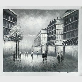 Klasyczny obraz olejny Paryż czarno-biały ，Palette Knife Landscape Painting Lniane płótno