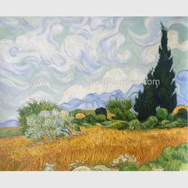 Ręcznie robione obrazy olejne Vincent Van Gogh Reprodukcja Pole pszenicy z cyprysami